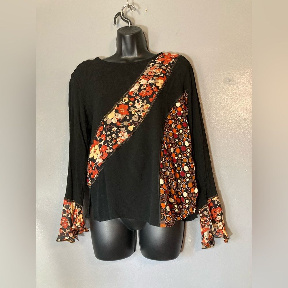 Tommy N Loulou Black Floral Patchwork Blouse